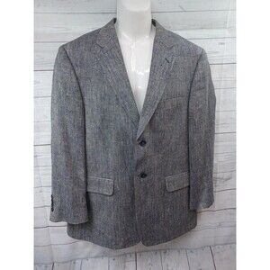 Stafford Mens Blazer Jacket Gray 42R 100% Silk Tweed Herringbone
